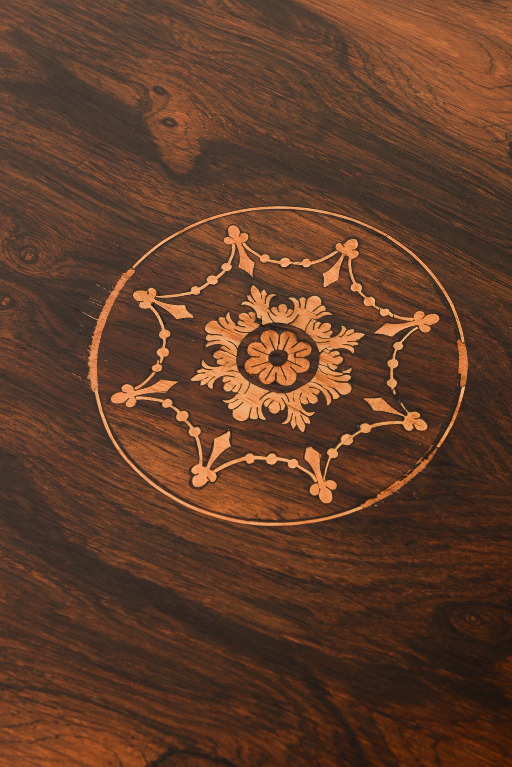 Square Rosewood Inlay Side Table with Soft Scalloped Edge