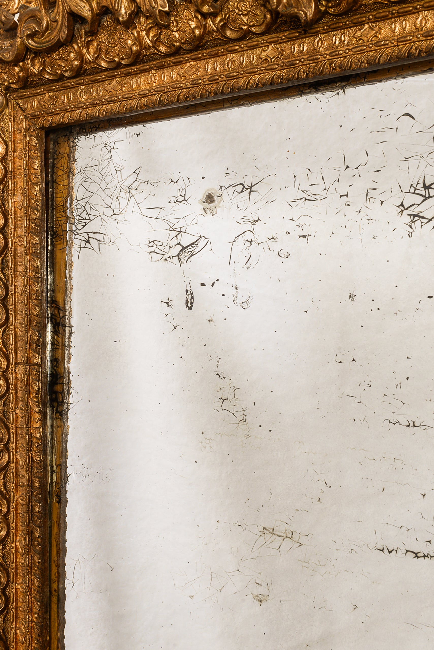 19th Century French Gold Gilt Mirror with Foxing