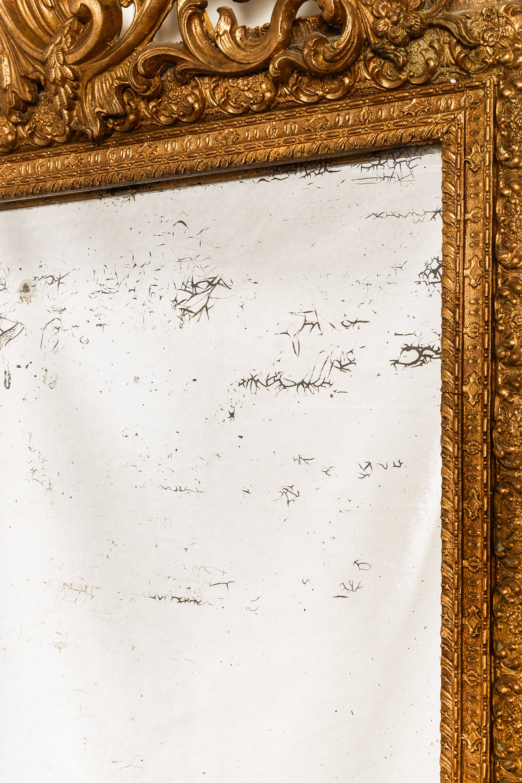 19th Century French Gold Gilt Mirror with Foxing