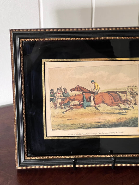 Antique English Hunting Print in a French Verre Eglomise Frame
