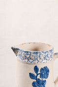 Load image into Gallery viewer, 19th Century Blue + White Stoneware Spongeware Pitcher with Wild Rose Glaze