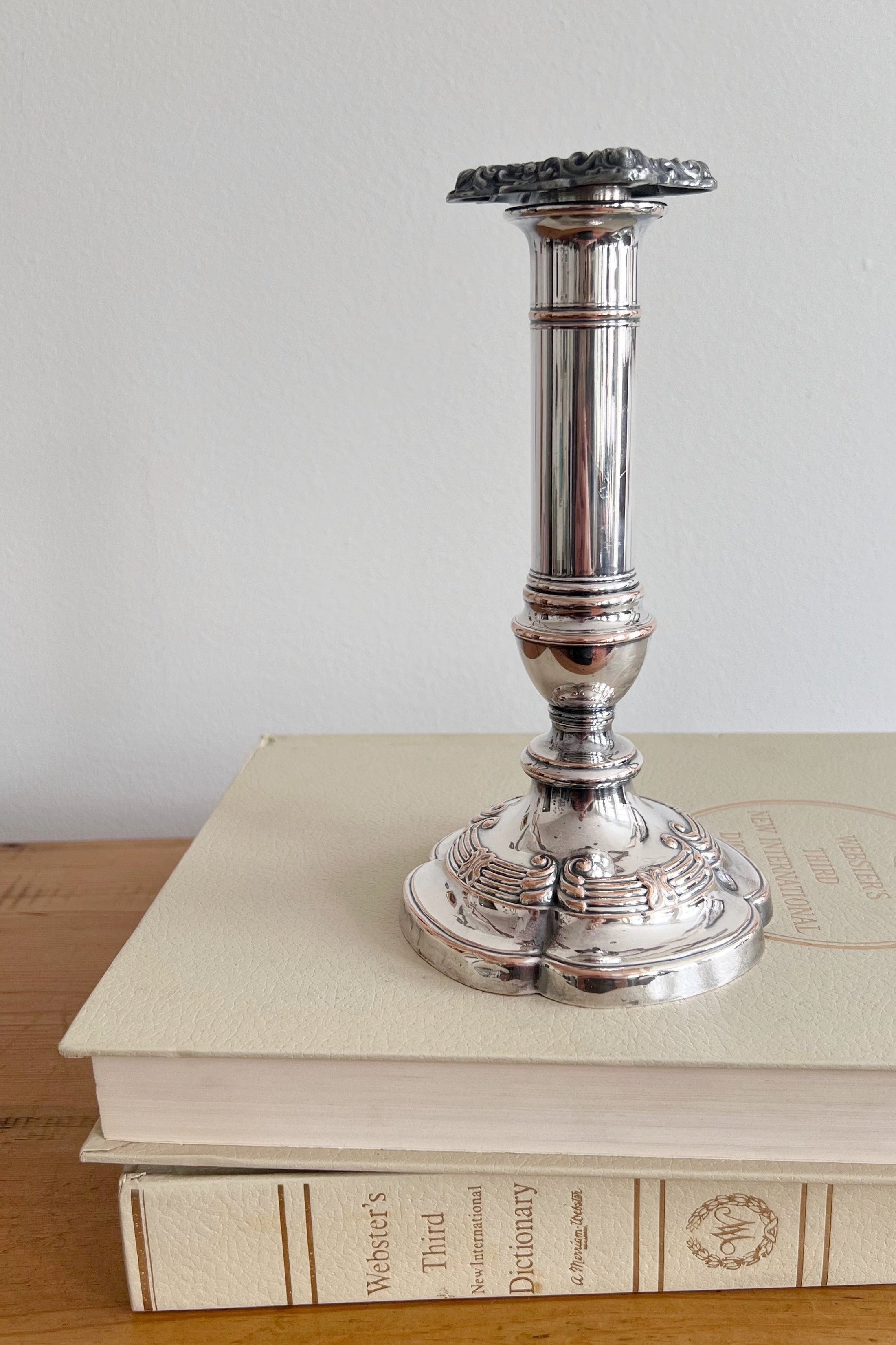 Antique Silver Plate on Copper Candlestick