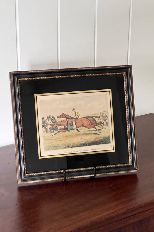 Antique English Hunting Print in a French Verre Eglomise Frame