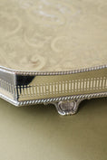 Load image into Gallery viewer, Large Beveled English Silver Tray with Feet + Floral Etching