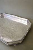 Load image into Gallery viewer, Large Beveled English Silver Tray with Feet + Floral Etching