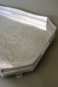 Load image into Gallery viewer, Large Beveled English Silver Tray with Feet + Floral Etching