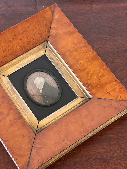 Antique Portrait of Man in Burl Wood Frame
