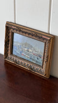 Load image into Gallery viewer, Antique French Oil on Board of Boats in Harbor
