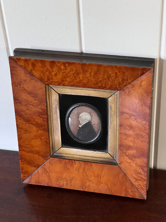 Antique Portrait of Man in Burl Wood Frame