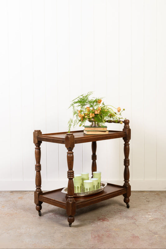 Two Tiered English Oak Tea Trolley