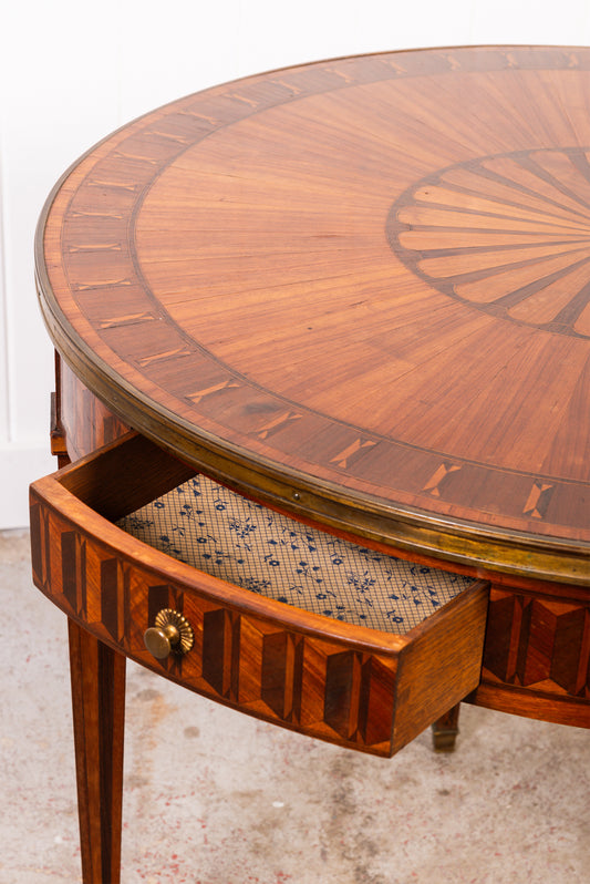 19th Century French Circular Inlaid Centre / Side Table with Side Sliders
