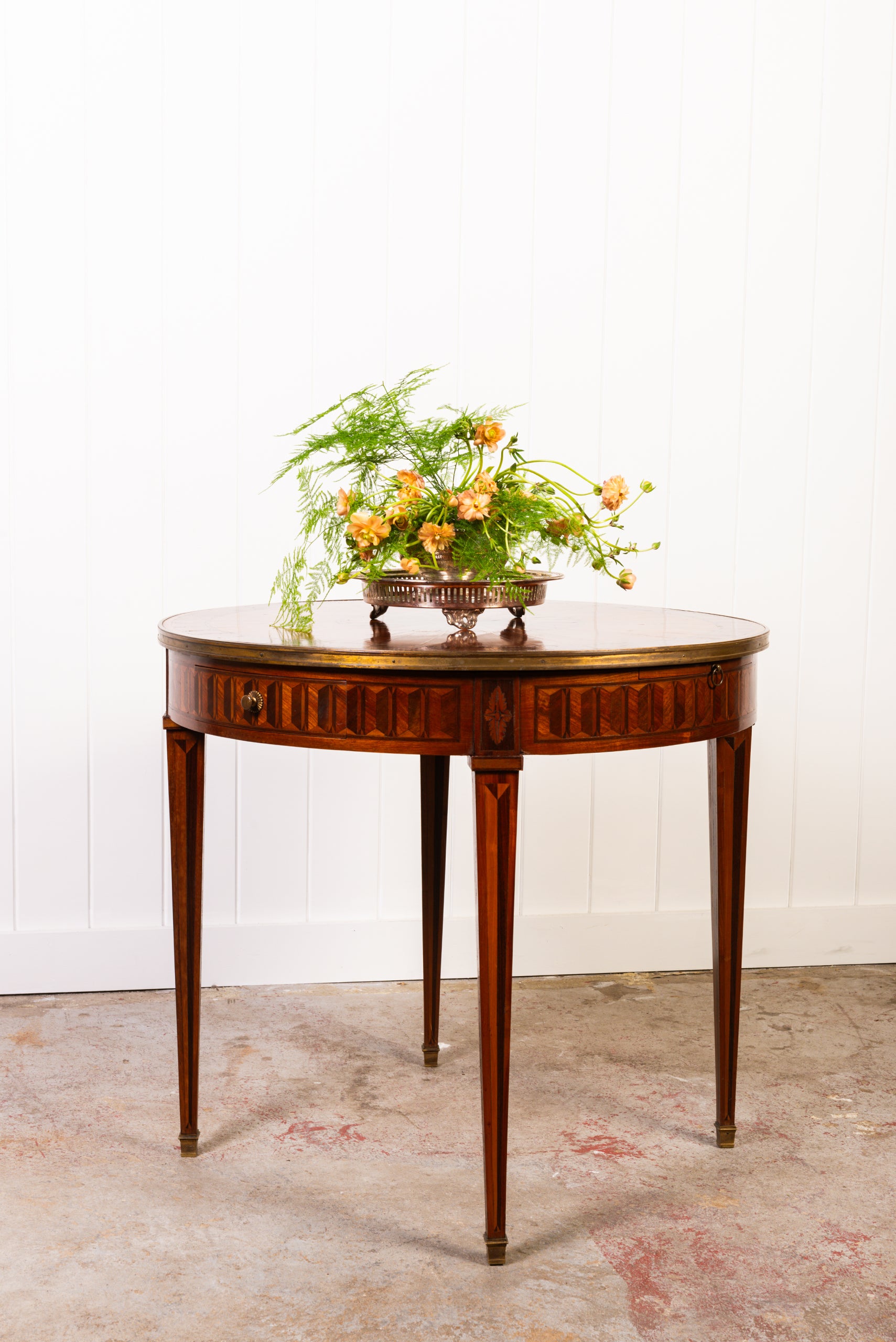 19th Century French Circular Inlaid Centre / Side Table with Side Sliders