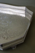 Load image into Gallery viewer, Large Beveled English Silver Tray with Feet + Floral Etching