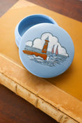 Load image into Gallery viewer, Vintage Blue Ceramic Lidded Dish with Lighthouse + Boats
