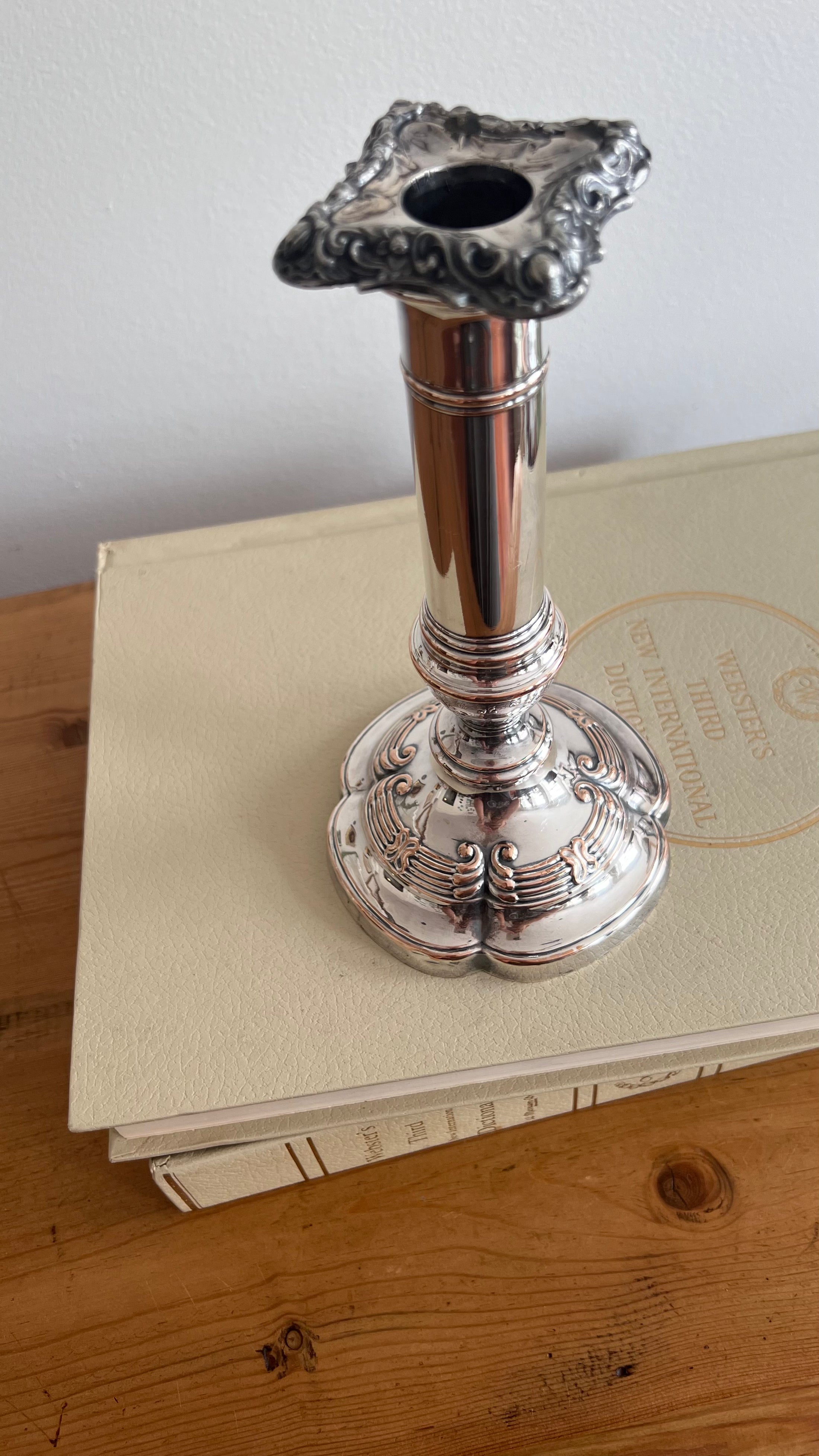 Antique Silver Plate on Copper Candlestick