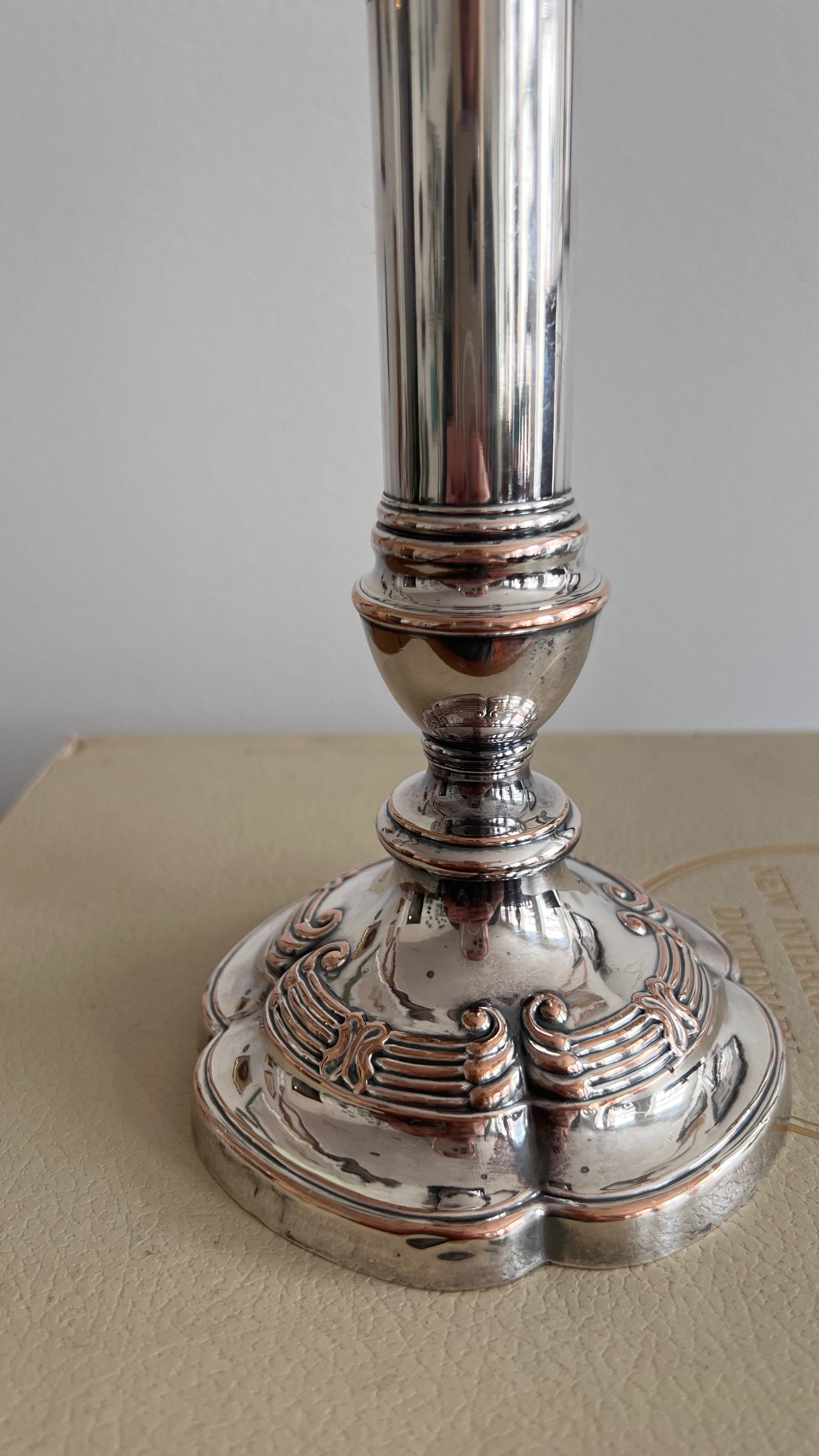 Antique Silver Plate on Copper Candlestick