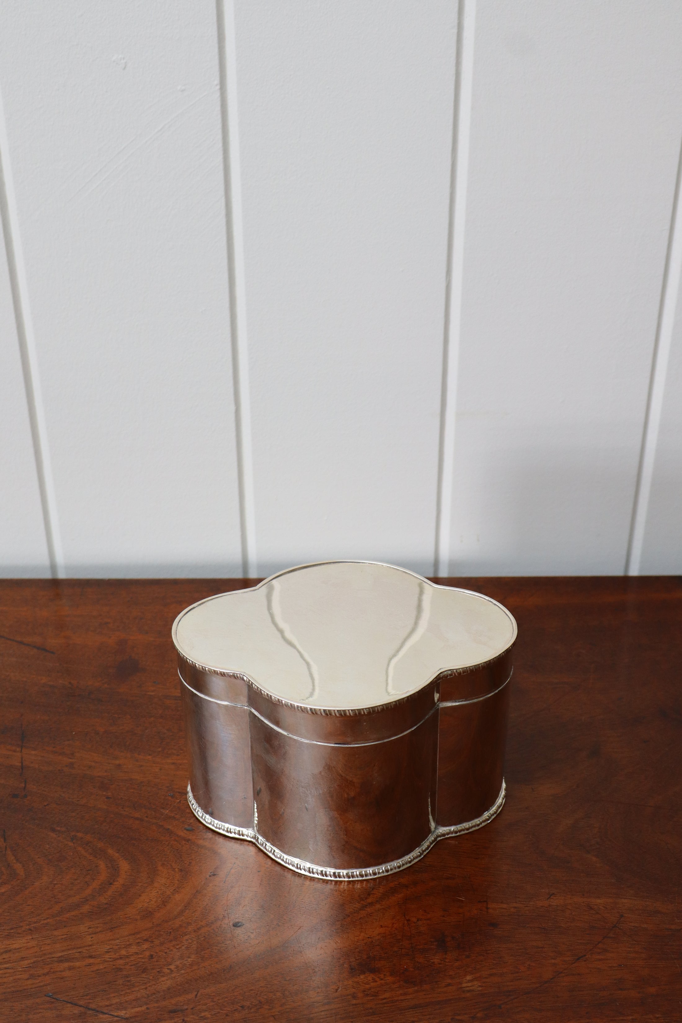 English Silver Plate Scalloped Biscuit Tin