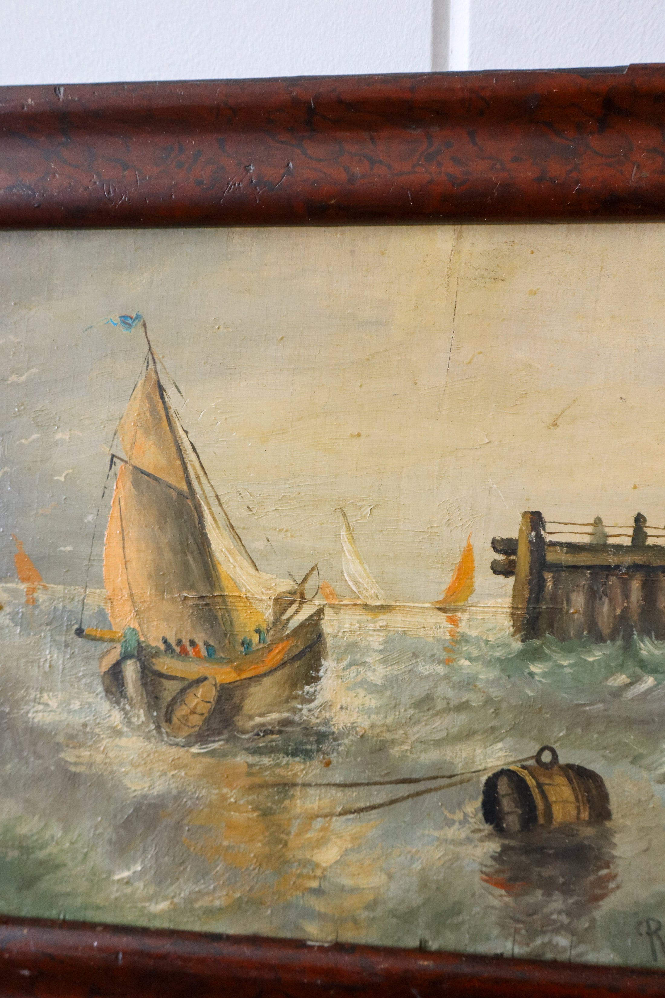 Signed Maritime Original Oil on Board (French; c. 1890) | by Rene Mathieu