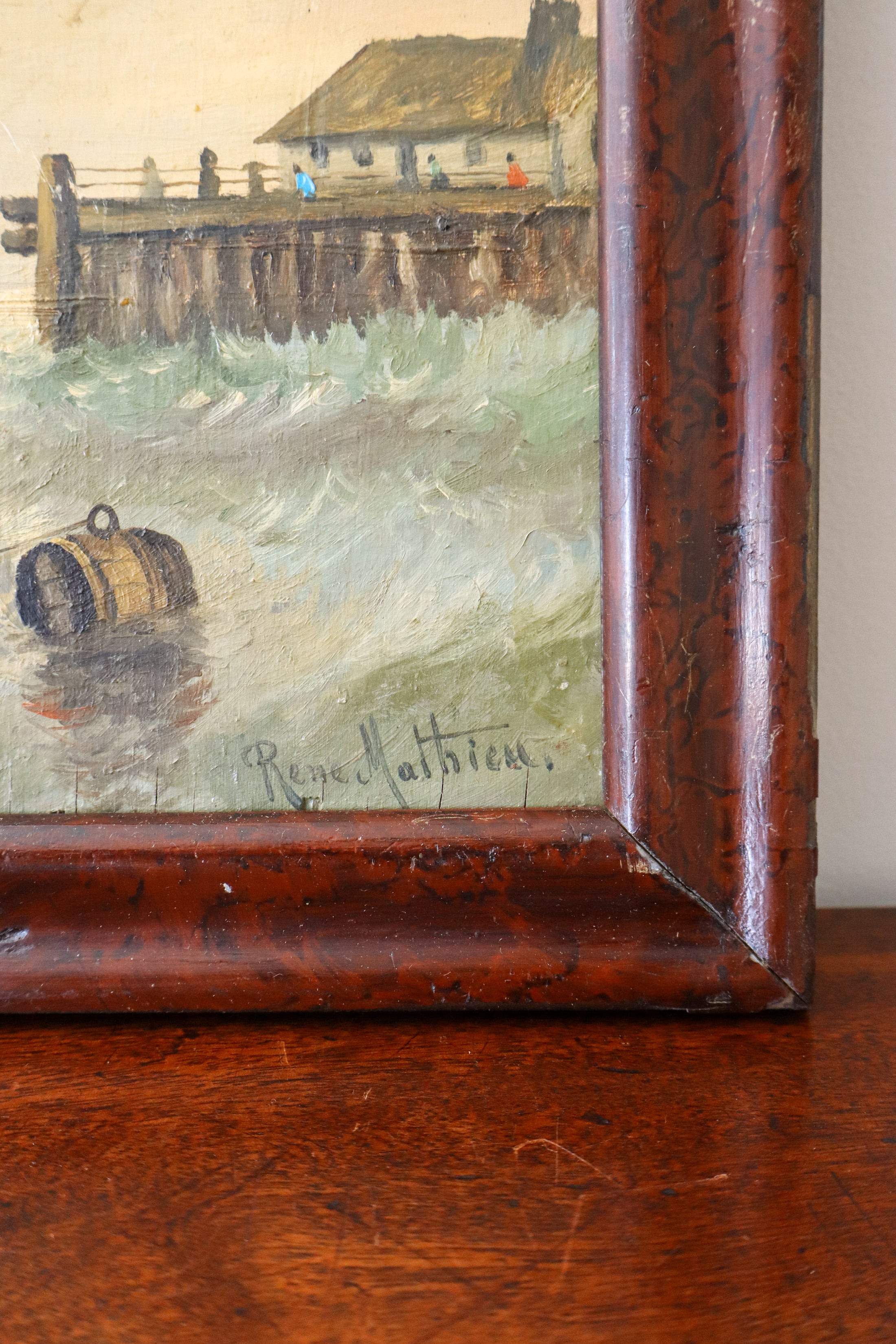 Signed Maritime Original Oil on Board (French; c. 1890) | by Rene Mathieu
