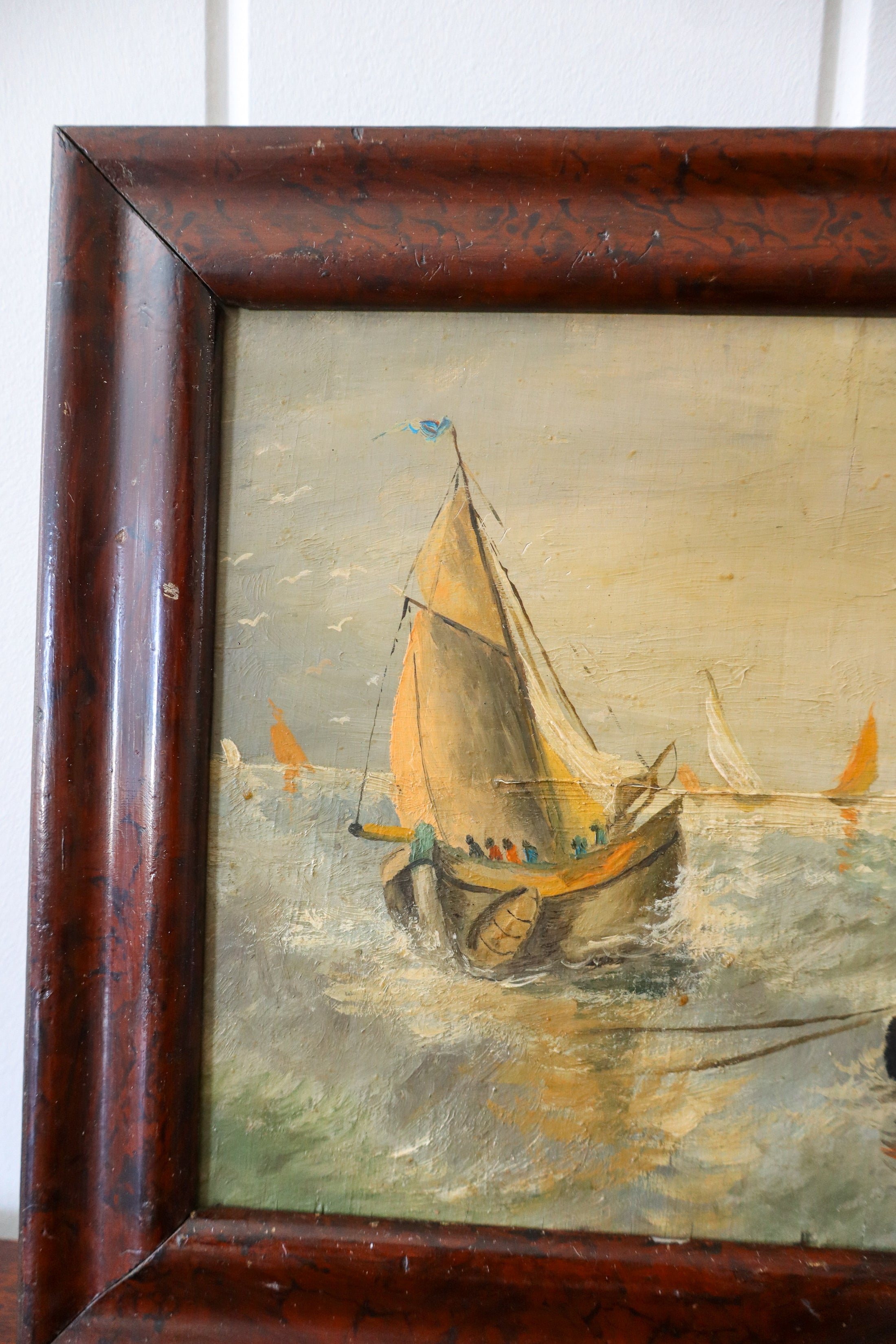 Signed Maritime Original Oil on Board (French; c. 1890) | by Rene Mathieu