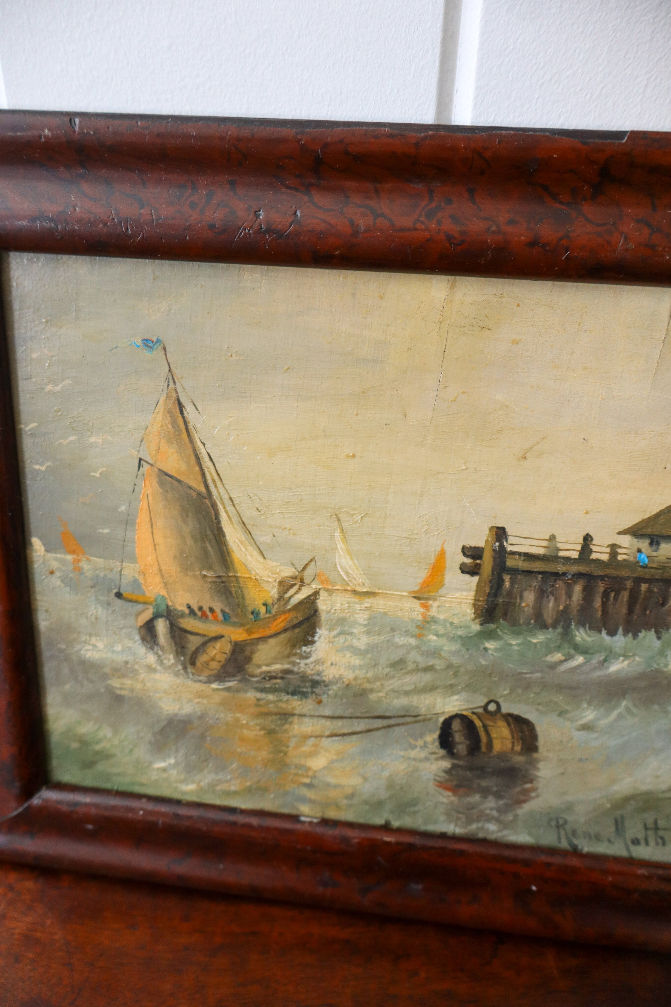 Signed Maritime Original Oil on Board (French; c. 1890) | by Rene Mathieu
