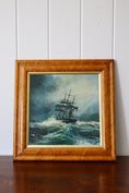 Load image into Gallery viewer, Signed Original Oil Painting on Board Depicting a Ship in Rough Seas, In Maple Frame