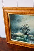 Load image into Gallery viewer, Signed Original Oil Painting on Board Depicting a Ship in Rough Seas, In Maple Frame
