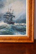 Load image into Gallery viewer, Signed Original Oil Painting on Board Depicting a Ship in Rough Seas, In Maple Frame