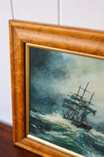 Load image into Gallery viewer, Signed Original Oil Painting on Board Depicting a Ship in Rough Seas, In Maple Frame