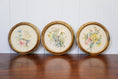 Load image into Gallery viewer, TRIO of Antique Original Floral Watercolors in Round Giltwood Frames (c. 1900) | 9.5"W