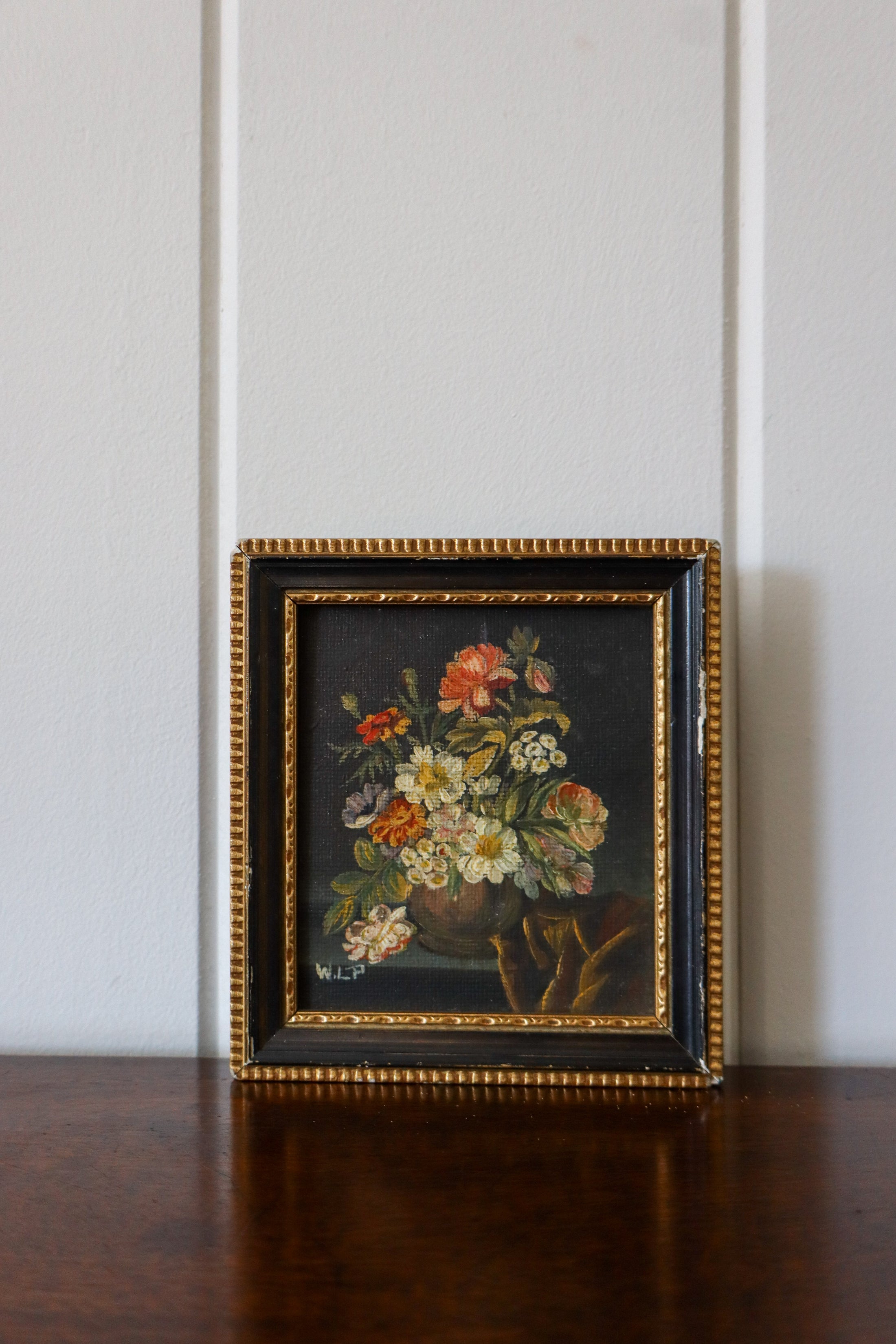 Petite Floral Painting | Antique Oil on Board