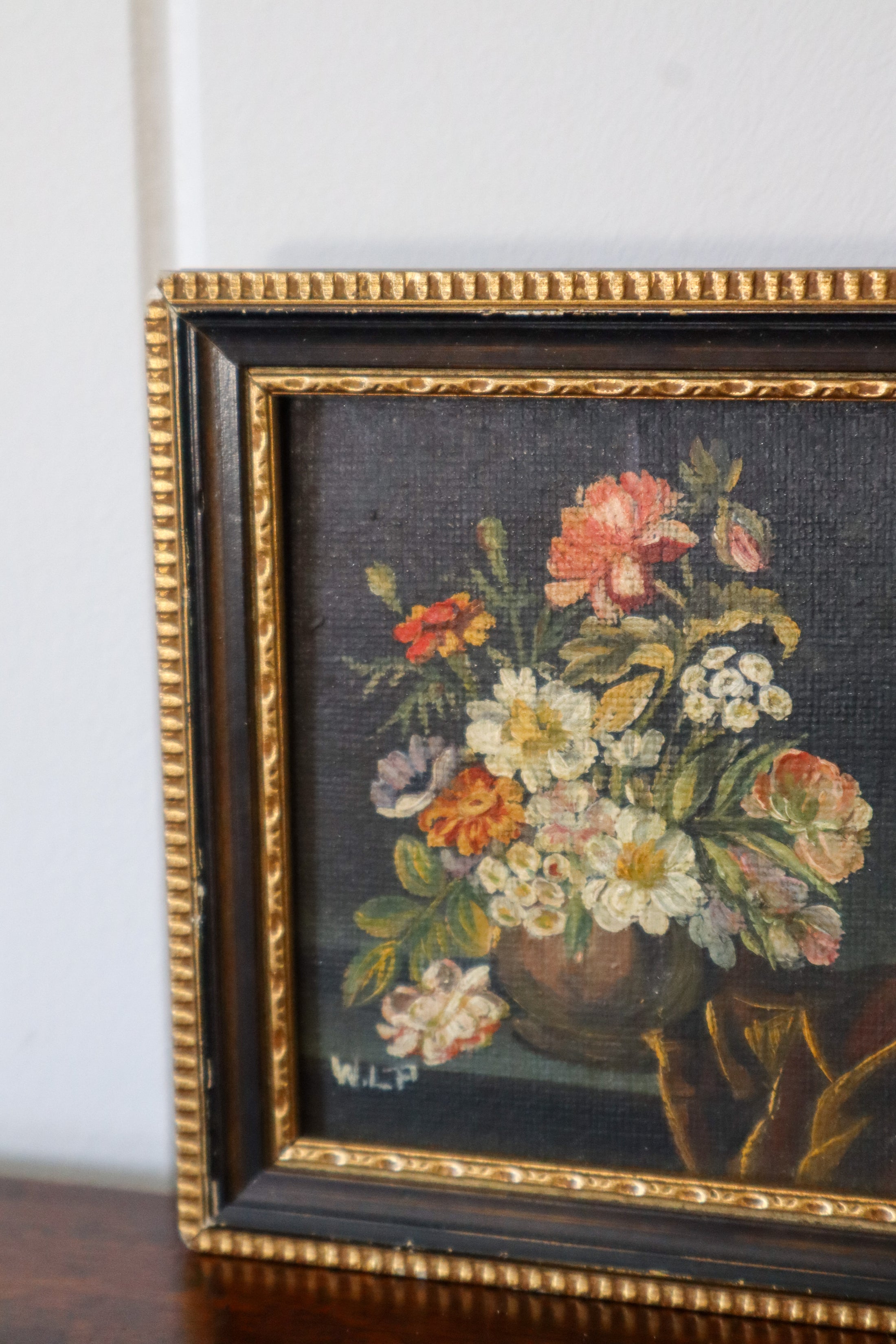 Petite Floral Painting | Antique Oil on Board
