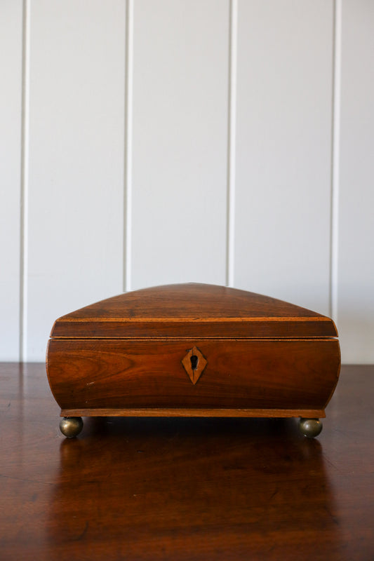 19th Century Mahogany Tea Caddy / Box With Brass Bun Feet