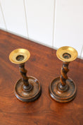 Load image into Gallery viewer, PAIR of 7.25”H Antique Oak Barley Twist Candlesticks