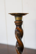 Load image into Gallery viewer, PAIR of 7.25”H Antique Oak Barley Twist Candlesticks