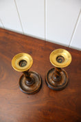 Load image into Gallery viewer, PAIR of 7.25”H Antique Oak Barley Twist Candlesticks
