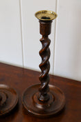 Load image into Gallery viewer, PAIR of 19th Century English Oak Barley Twist Candlesticks | 12”H