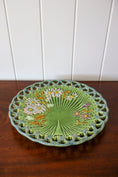 Load image into Gallery viewer, Antique Large Green Majolica Reticulated Platter w/ Fan Center | 12.5”W
