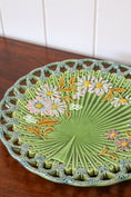 Load image into Gallery viewer, Antique Large Green Majolica Reticulated Platter w/ Fan Center | 12.5”W
