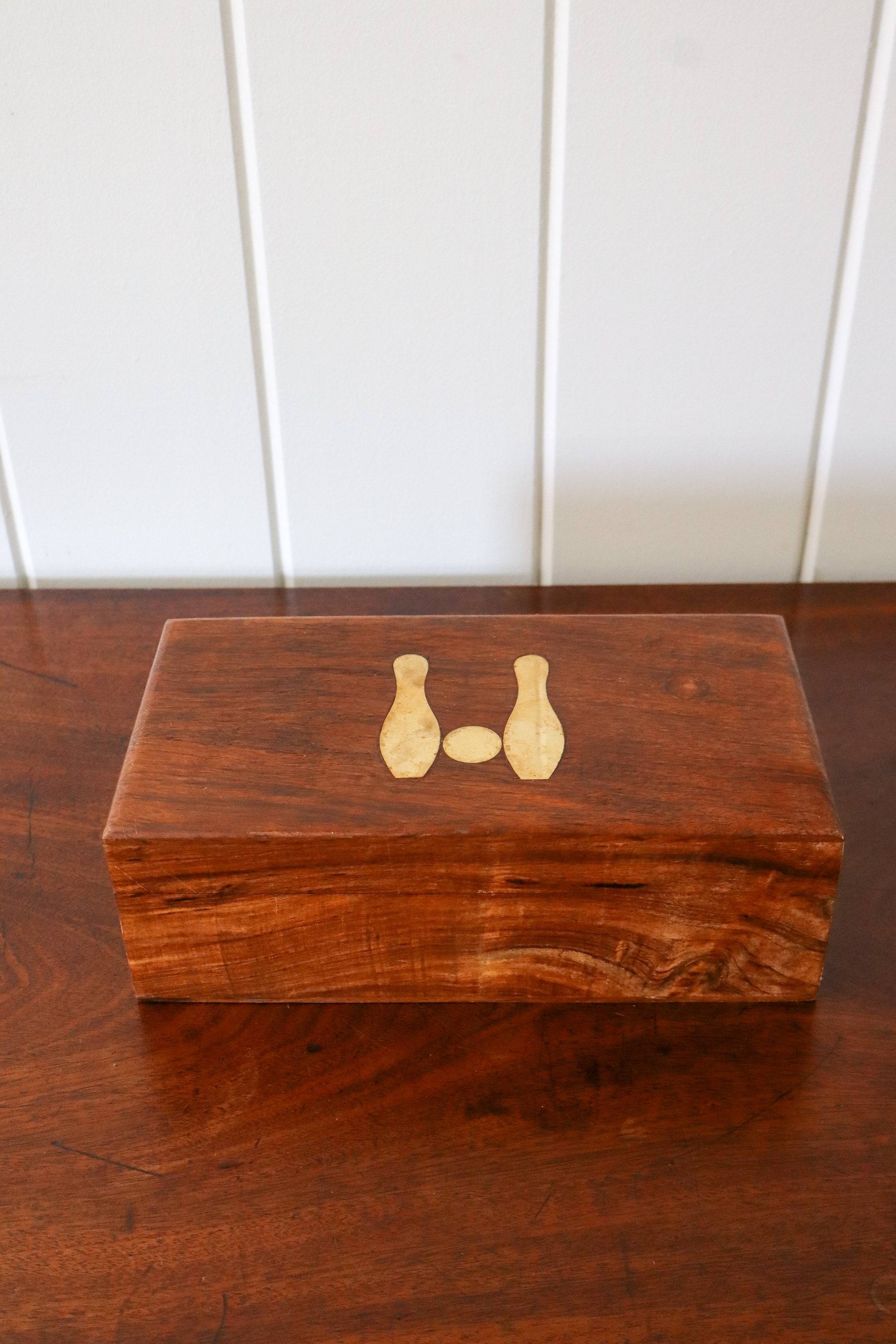 Wooden Petite Brass Inlay Bowling Pin + Ball Box Set