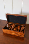 Load image into Gallery viewer, Wooden Petite Brass Inlay Bowling Pin + Ball Box Set