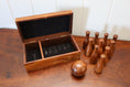 Load image into Gallery viewer, Wooden Petite Brass Inlay Bowling Pin + Ball Box Set