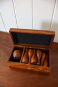 Load image into Gallery viewer, Wooden Petite Brass Inlay Bowling Pin + Ball Box Set