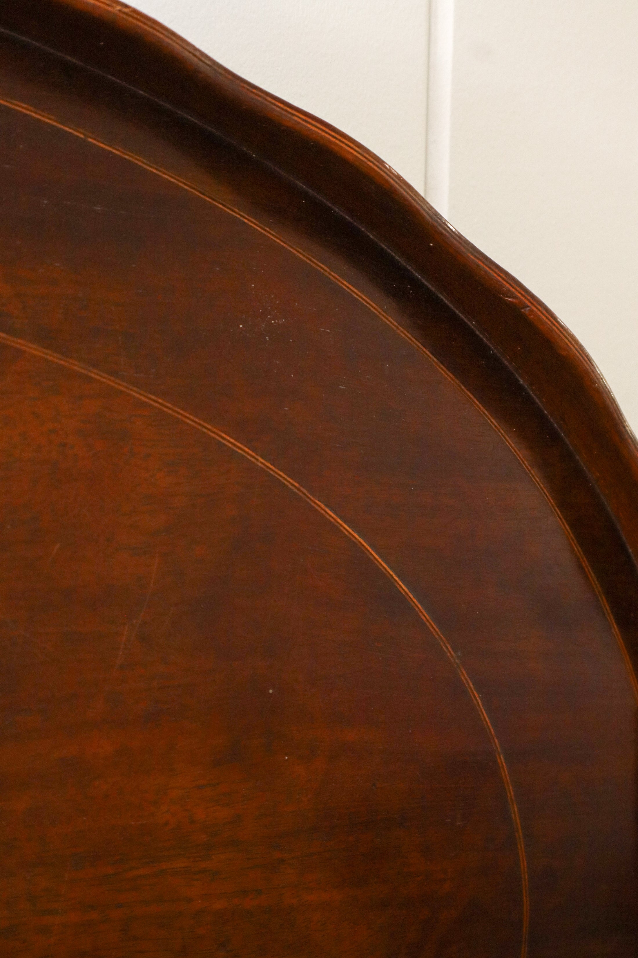 Large Oval English Mahogany Tray with Scalloped Edge