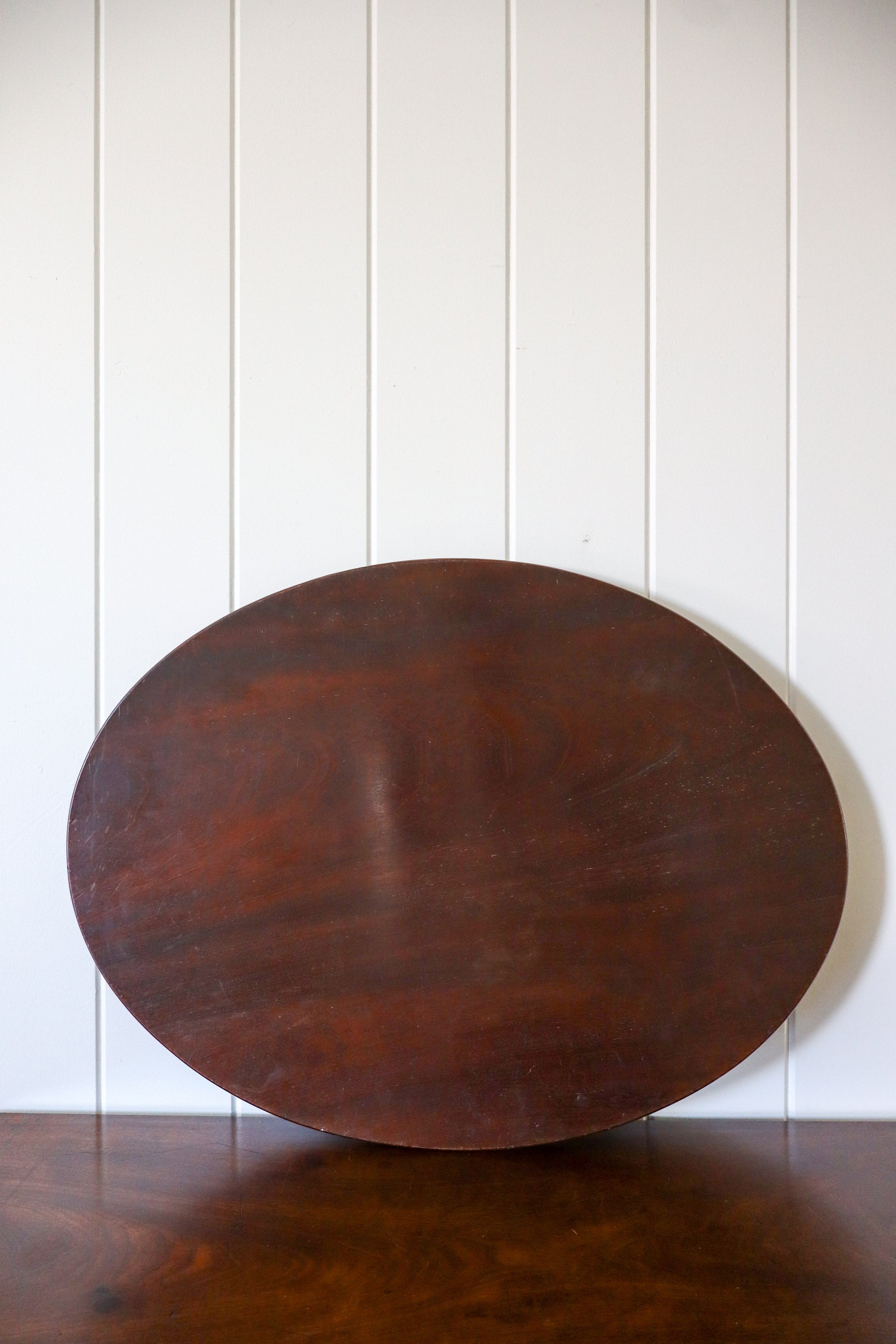 Large Oval English Mahogany Tray with Scalloped Edge