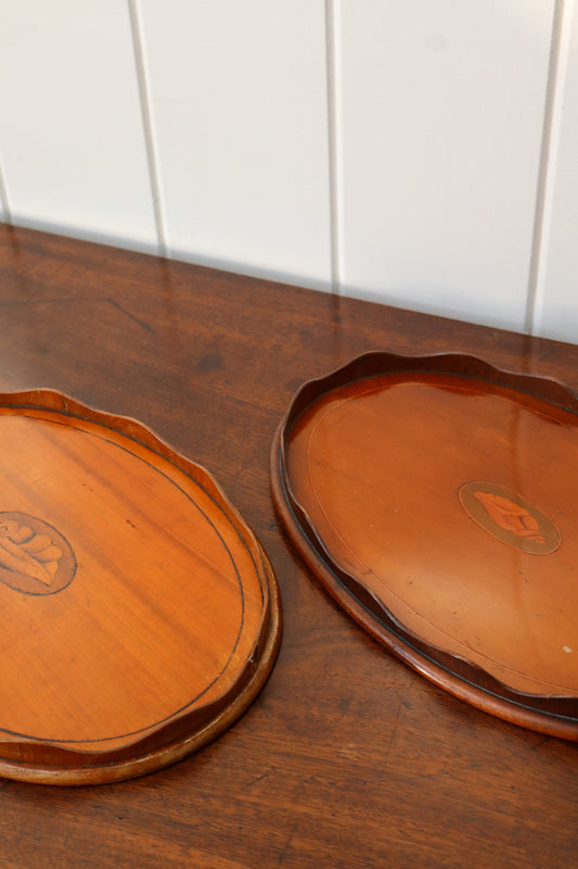 Petite Edwardian Mahogany Tray with Scalloped Edge + Shell Inlay