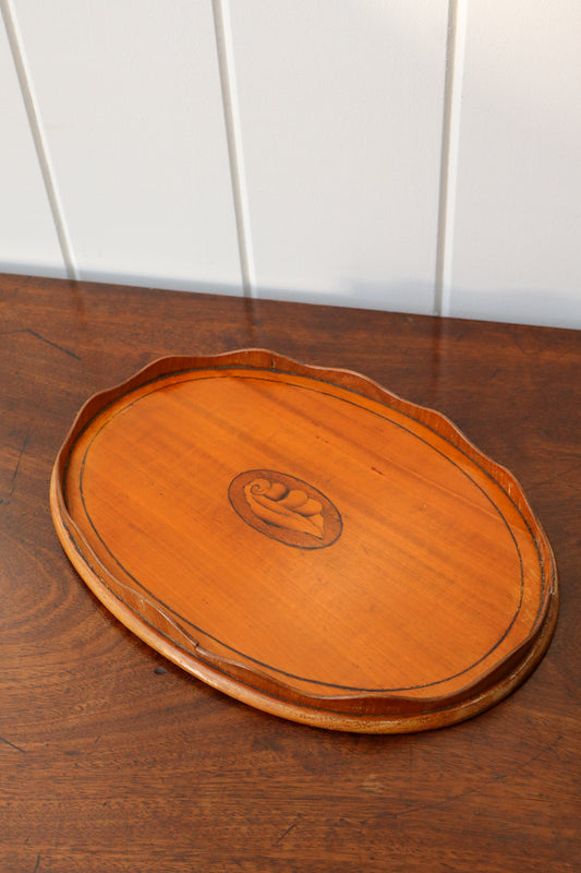 Petite Edwardian Mahogany Tray with Scalloped Edge + Shell Inlay