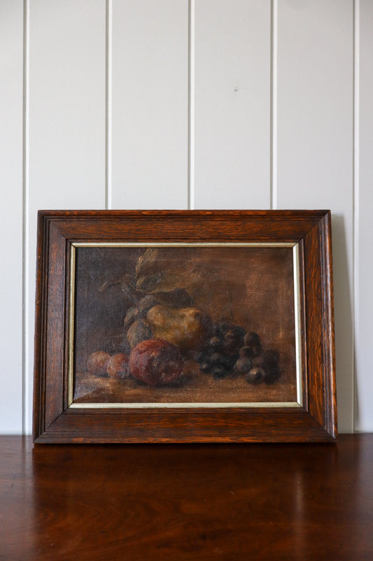 Antique Oil on Canvas Fruit Still Life in Oak Frame (c. 1880)