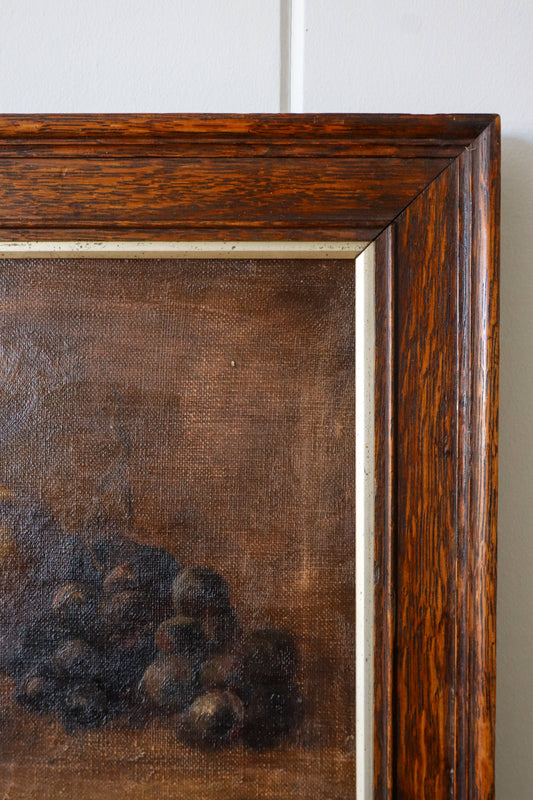 Antique Oil on Canvas Fruit Still Life in Oak Frame (c. 1880)
