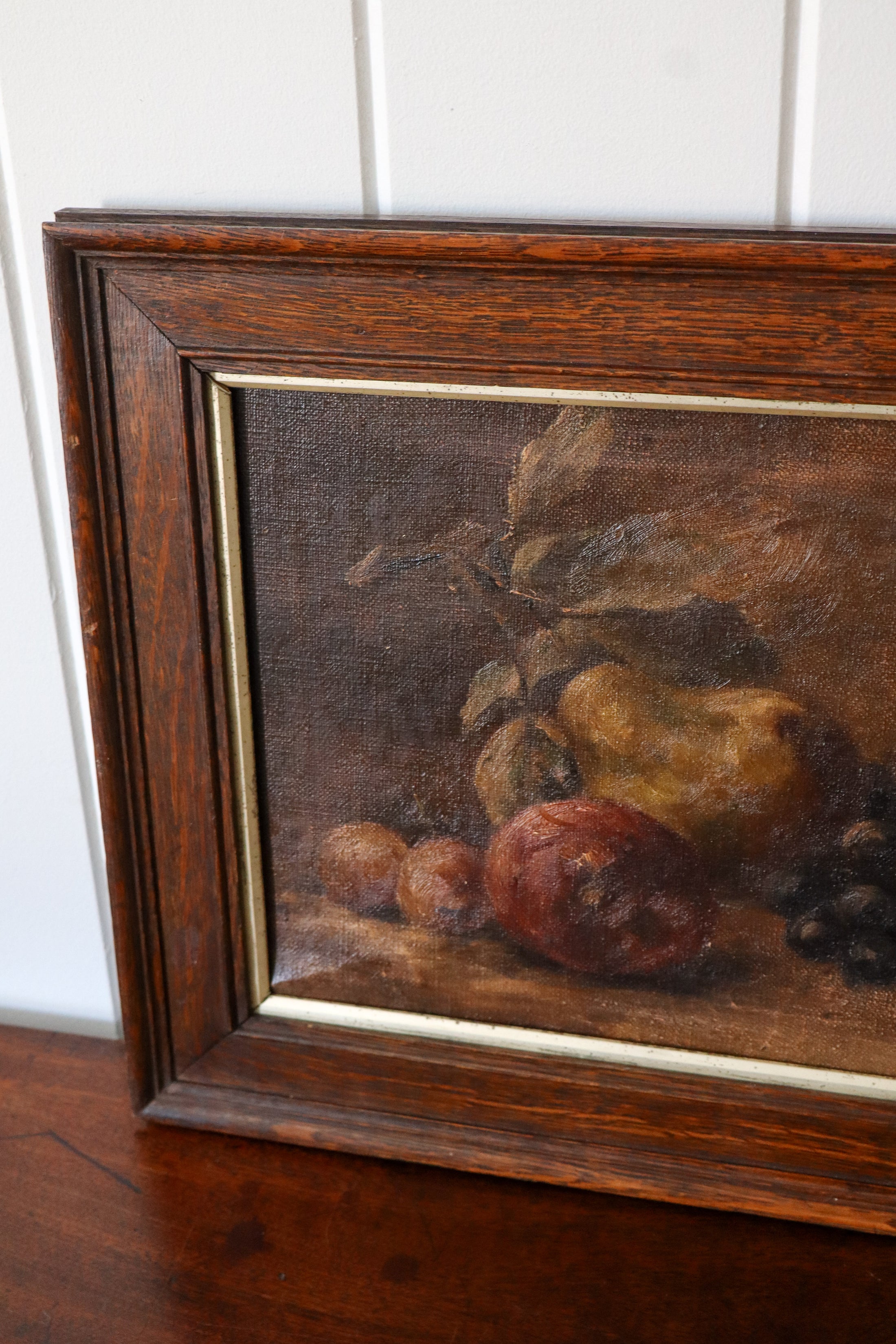 Antique Oil on Canvas Fruit Still Life in Oak Frame (c. 1880)